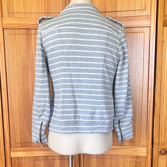 Pixley Large Grey White Stripe Thick & Cozy Motorcycle Jacket Bikercore - Picture 5 of 12